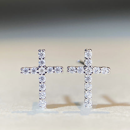 1 Pair Basic Cross Inlay Sterling Silver Moissanite Ear Studs