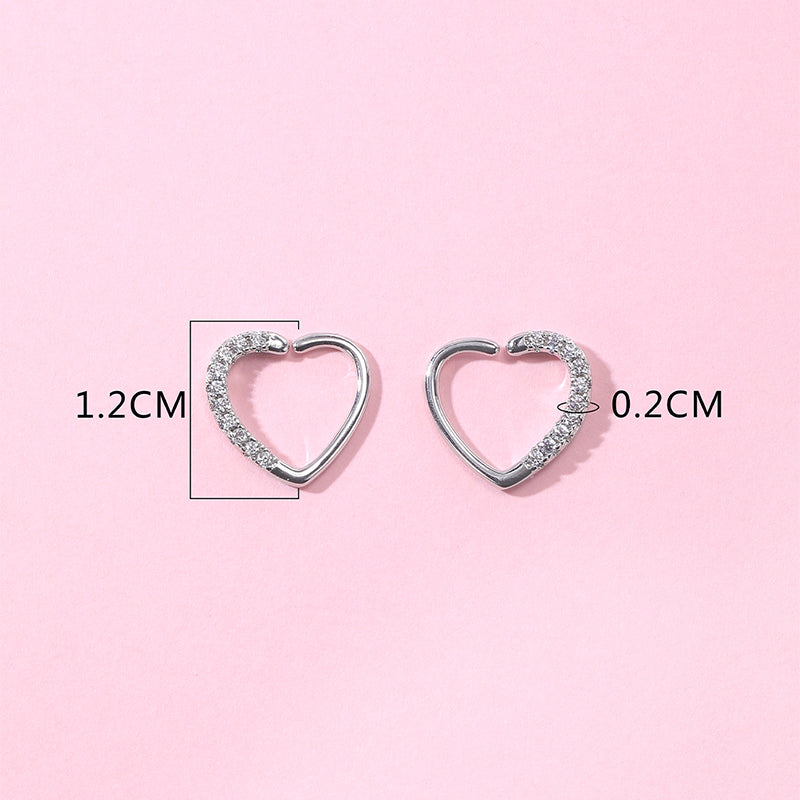 Lady Shiny Heart Shape Copper Inlay Zircon White Gold Plated Nose Ring