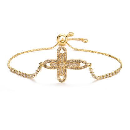 Casual Streetwear Cross Copper 18k Gold Plated Zircon Bracelets In Bulk