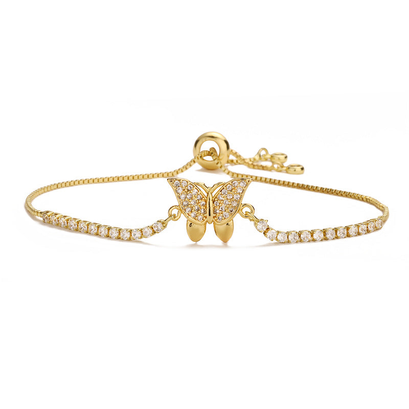 Elegant Classic Style Heart Shape Butterfly Copper Plating Chain Zircon 18k Gold Plated Bracelets