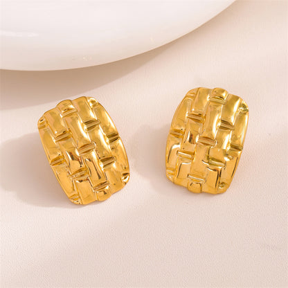 1 Pair Retro Simple Style Plaid Rectangle Plating Stainless Steel 18k Gold Plated Ear Studs