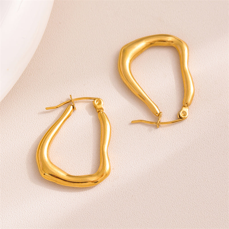 1 Pair Retro Simple Style U Shape Round Oval Plating Stainless Steel 18k Gold Plated Earrings