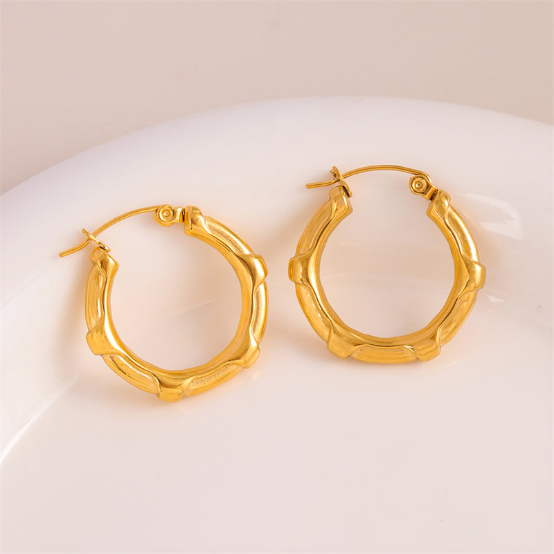 1 Pair Retro Simple Style U Shape Round Oval Plating Stainless Steel 18k Gold Plated Earrings