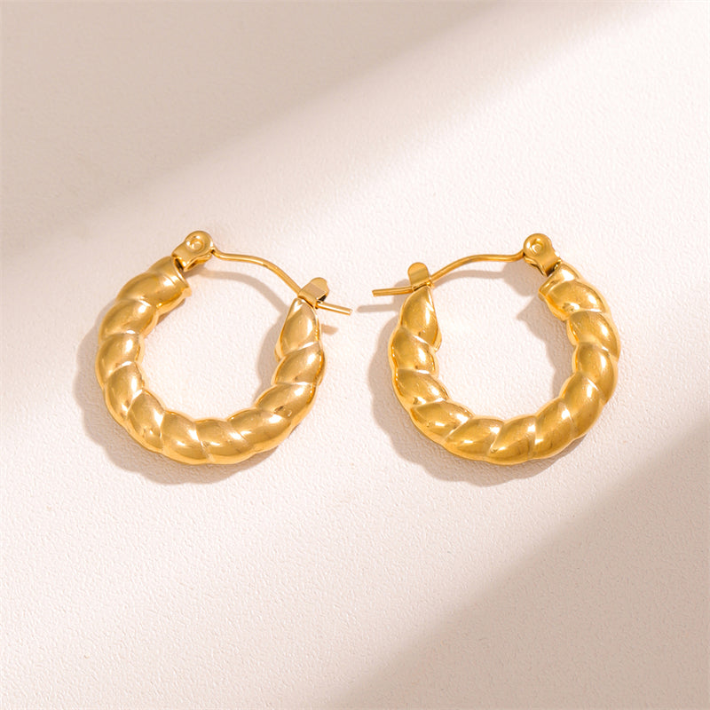 1 Pair Retro Simple Style U Shape Round Oval Plating Stainless Steel 18k Gold Plated Earrings