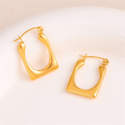 1 Pair Retro Simple Style U Shape Round Oval Plating Stainless Steel 18k Gold Plated Earrings