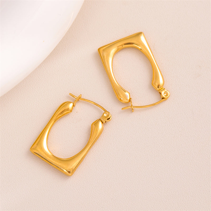 1 Pair Retro Simple Style U Shape Round Oval Plating Stainless Steel 18k Gold Plated Earrings