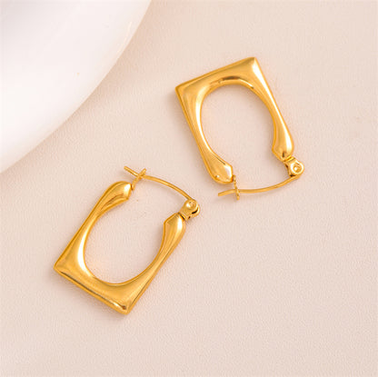 1 Pair Retro Simple Style U Shape Round Oval Plating Stainless Steel 18k Gold Plated Earrings