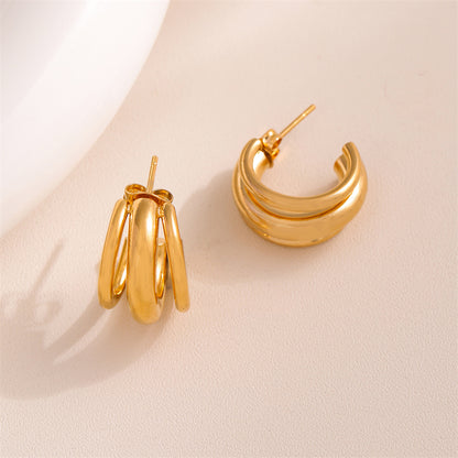 1 Pair Retro Simple Style U Shape Round Oval Plating Stainless Steel 18k Gold Plated Earrings