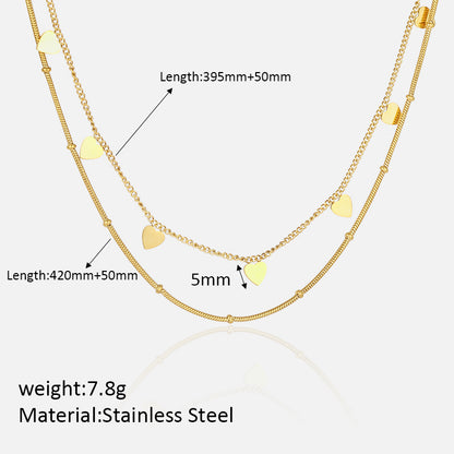 Classic Style Streetwear Heart Shape Stainless Steel Plating 18k Gold Plated Double Layer Necklaces