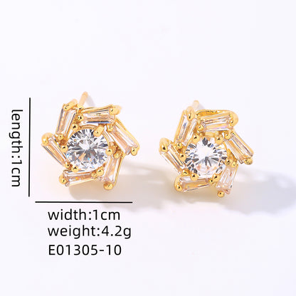 1 Pair Ig Style Y2k Simple Style Windmill Plating Inlay Copper Zircon Gold Plated Ear Studs