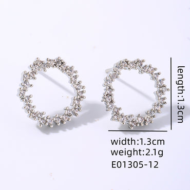 1 Pair Ig Style Simple Style Classic Style Round Plating Inlay Copper Zircon White Gold Plated Ear Studs