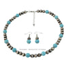 Vintage Style Geometric Stainless Steel Plastic Turquoise Beaded Silver Plated Earrings Necklace