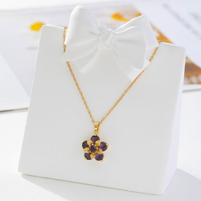 Sweet Flower Copper Inlay Zircon Pendant Necklace