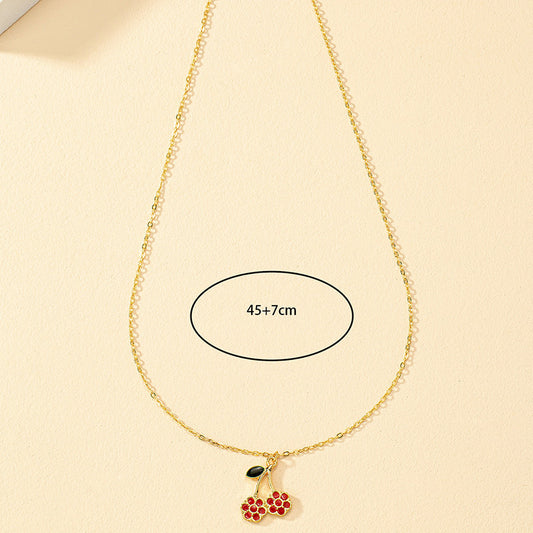 Sweet Simple Style Cherry Alloy Enamel Plating Gold Plated Women's Pendant Necklace