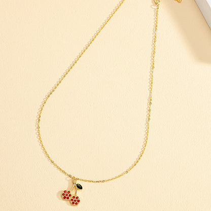 Sweet Simple Style Cherry Alloy Enamel Plating Gold Plated Women's Pendant Necklace