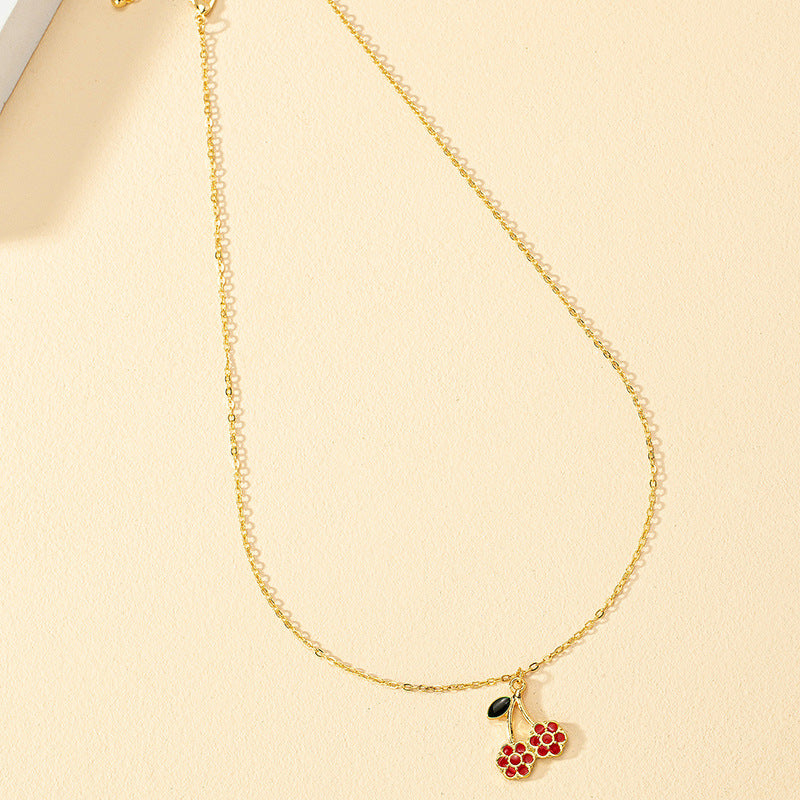 Sweet Simple Style Cherry Alloy Enamel Plating Gold Plated Women's Pendant Necklace