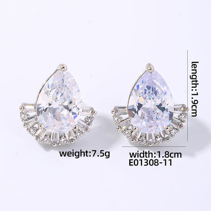 1 Pair Simple Style Shiny Water Droplets Plating Inlay Copper Zircon White Gold Plated Gold Plated Ear Studs