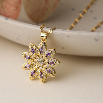 Simple Style Commute Flower Copper Plating Inlay Zircon 18k Gold Plated Pendant Necklace