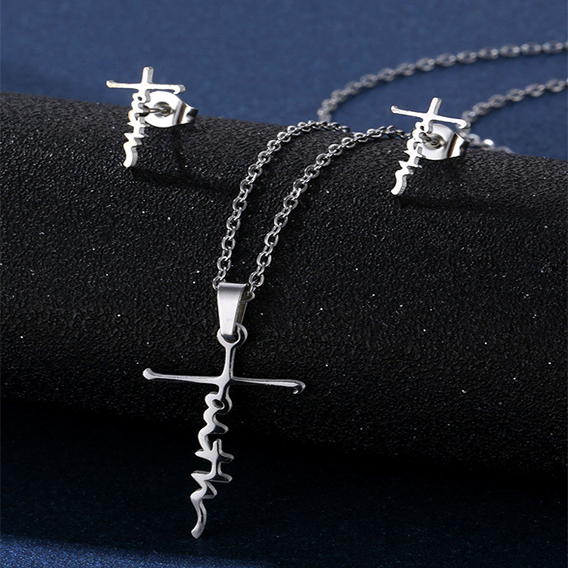 Wholesale Simple Style Cross Stainless Steel Jewelry Set