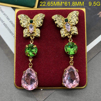 1 Pair Elegant Vintage Style Simple Style Butterfly Plating Inlay Alloy Artificial Crystal Gold Plated Drop Earrings