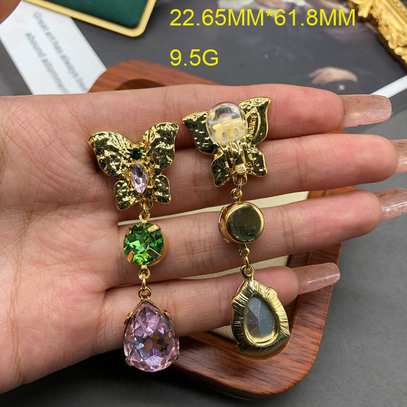 1 Pair Elegant Vintage Style Simple Style Butterfly Plating Inlay Alloy Artificial Crystal Gold Plated Drop Earrings