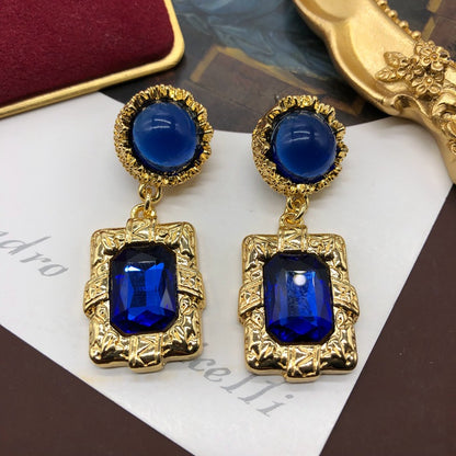 1 Pair Baroque Style Simple Style Geometric Plating Inlay Alloy Glass Gold Plated Drop Earrings