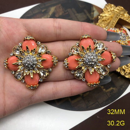 Wholesale Jewelry Retro Flower Alloy Zircon Plating Inlay Ear Studs