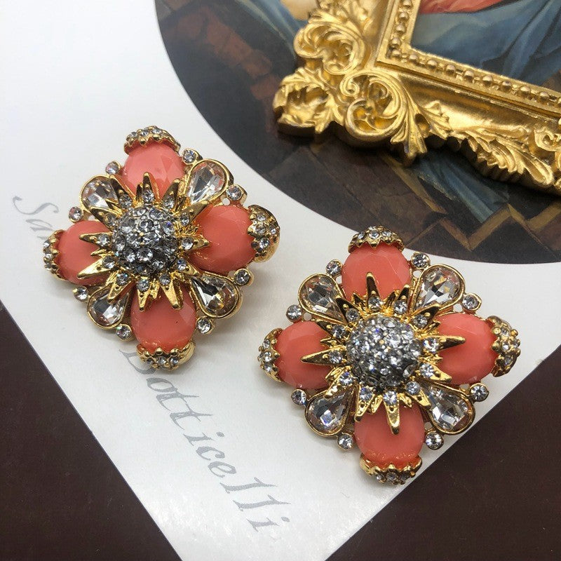 Wholesale Jewelry Retro Flower Alloy Zircon Plating Inlay Ear Studs