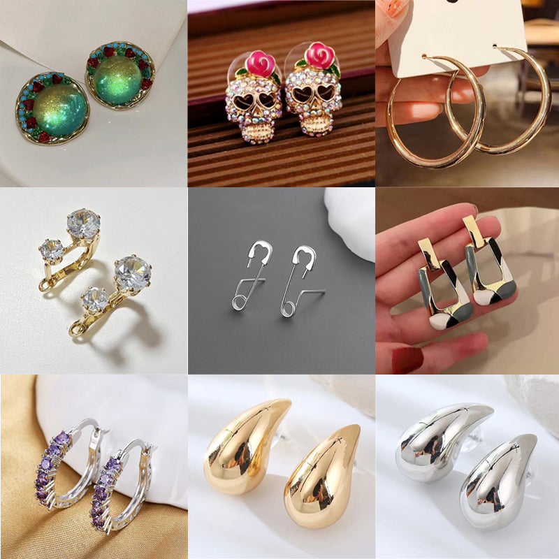 1 Pair Lady Paper Clip Water Droplets Skull Plating Inlay Alloy Rhinestones 24k Gold Plated Earrings Ear Studs