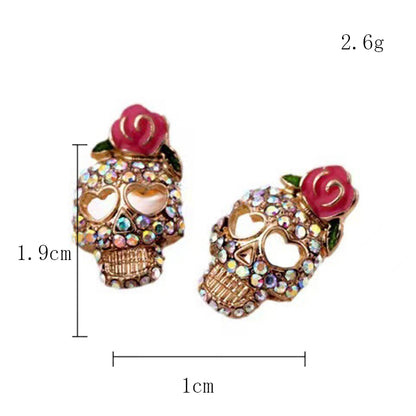 1 Pair Lady Paper Clip Water Droplets Skull Plating Inlay Alloy Rhinestones 24k Gold Plated Earrings Ear Studs