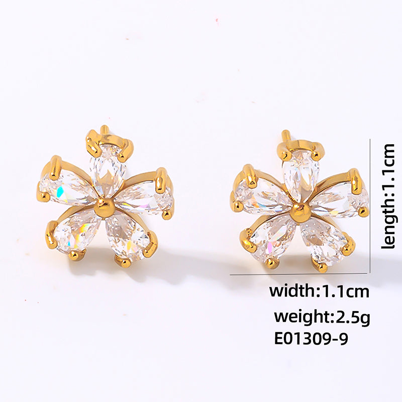 1 Pair Simple Style Shiny Flower Plating Inlay Copper Zircon Gold Plated Ear Studs