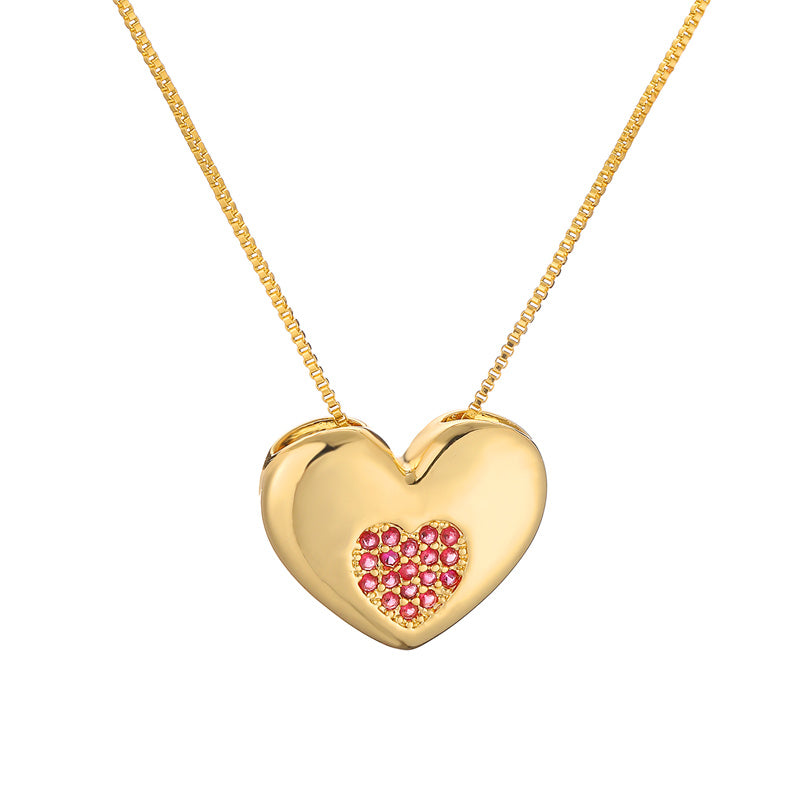 Simple Style Heart Shape Copper Plating Inlay Zircon Gold Plated Pendant Necklace