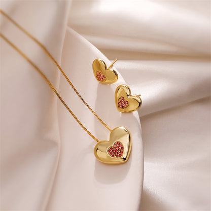 Simple Style Heart Shape Copper Plating Inlay Zircon Gold Plated Pendant Necklace