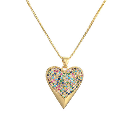 Simple Style Heart Shape Copper Plating Inlay Zircon Gold Plated Pendant Necklace