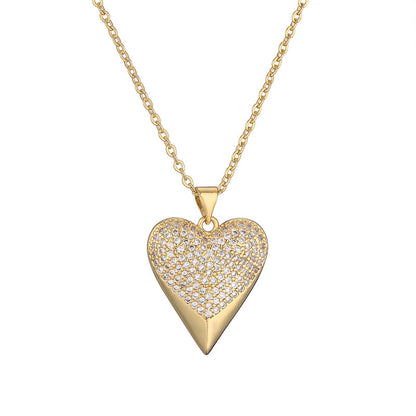 Simple Style Heart Shape Copper Plating Inlay Zircon Gold Plated Pendant Necklace