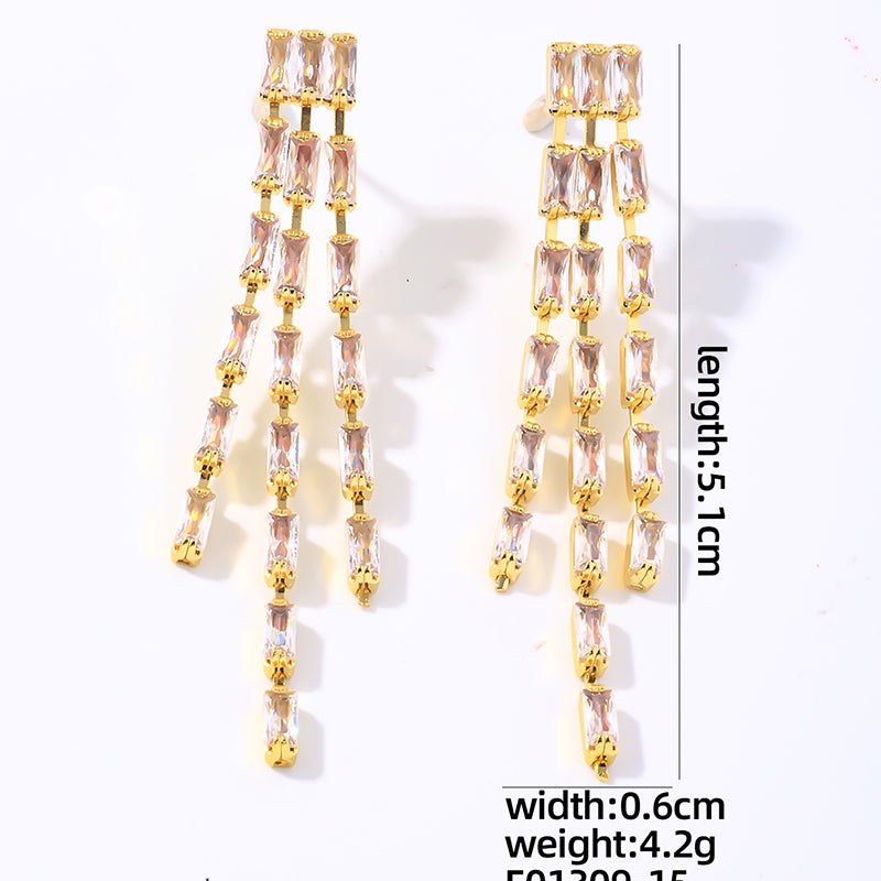 1 Pair Elegant Simple Style Tassel Plating Inlay Copper Zircon Gold Plated Drop Earrings