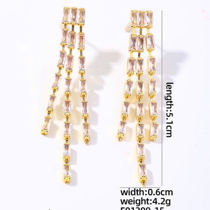 1 Pair Elegant Simple Style Tassel Plating Inlay Copper Zircon Gold Plated Drop Earrings