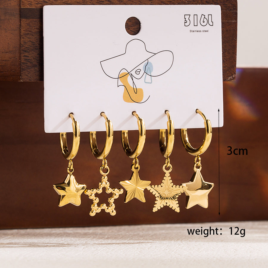 1 Set Formal Simple Style Artistic Sun Star Moon Scallop Star Stainless Steel Zircon 14k Gold Plated Drop Earrings