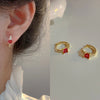 Fashion Heart Shape Flower Copper Beaded Plating Inlay Pearl Zircon Earrings Ear Studs 1 Pair