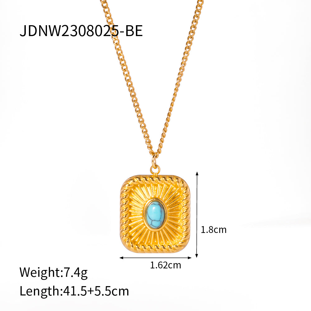 Wholesale Classic Style Round Stainless Steel Plating Inlay 18k Gold Plated Turquoise Necklace