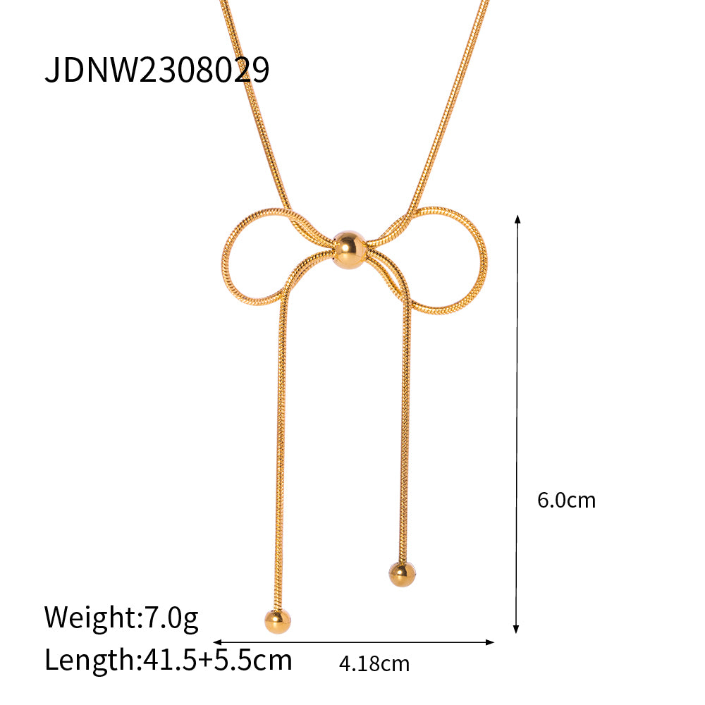 Wholesale Simple Style Bow Knot Stainless Steel Plating 18k Gold Plated Pendant Necklace