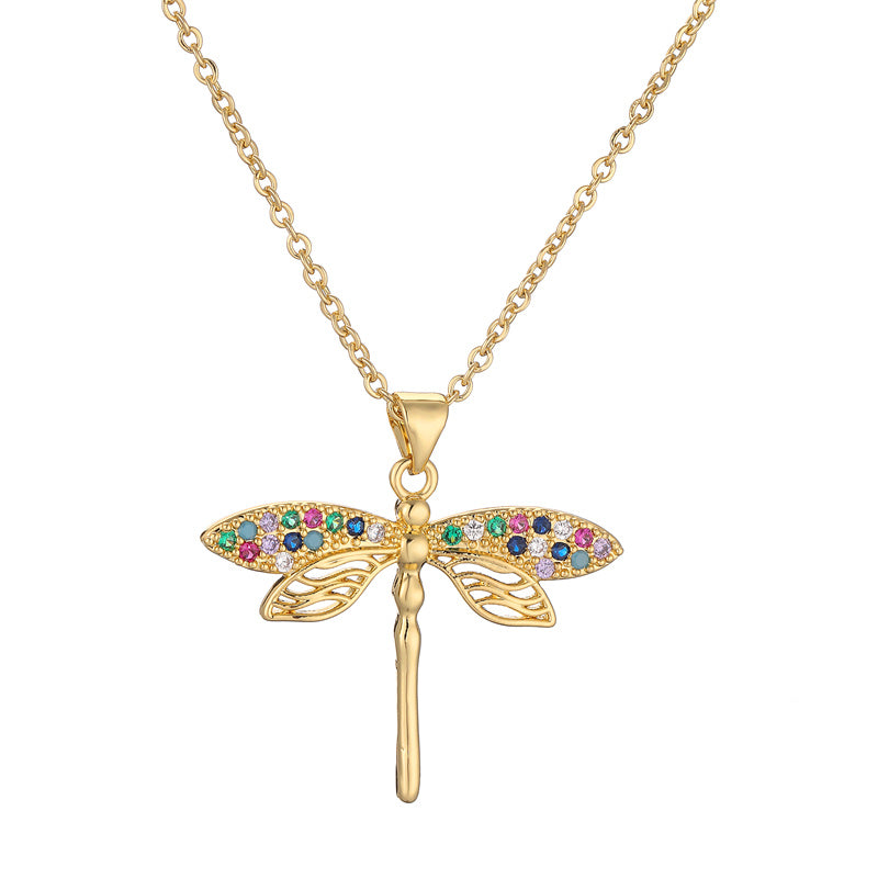 Simple Style Dragonfly Copper Plating Inlay Zircon Gold Plated Pendant Necklace