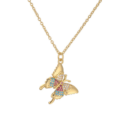 Simple Style Dragonfly Copper Plating Inlay Zircon Gold Plated Pendant Necklace