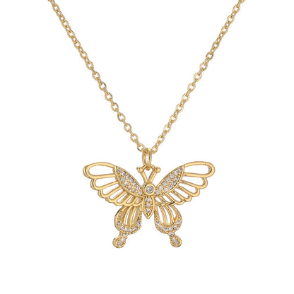 Simple Style Dragonfly Copper Plating Inlay Zircon Gold Plated Pendant Necklace