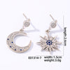 1 Pair Simple Style Commute Star Moon Plating Inlay Copper Zircon White Gold Plated Drop Earrings