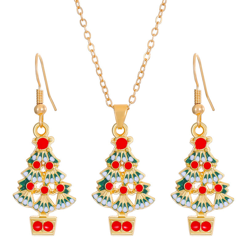 Christmas Classic Style Christmas Hat Christmas Tree Santa Claus Alloy Enamel Plating Inlay Artificial Rhinestones 18k Gold Plated Gold Plated Women's Earrings Necklace