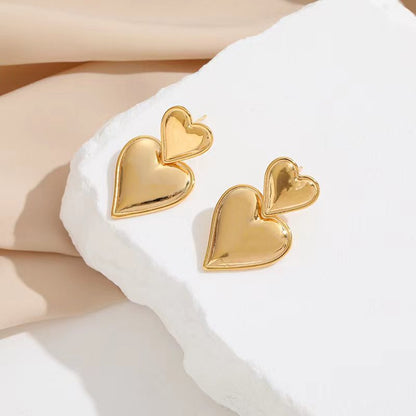 1 Pair Classic Style Heart Shape Plating Copper 24k Gold Plated Drop Earrings