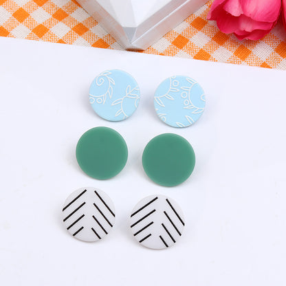 1 Pair Simple Style Round Printing Arylic Ear Studs