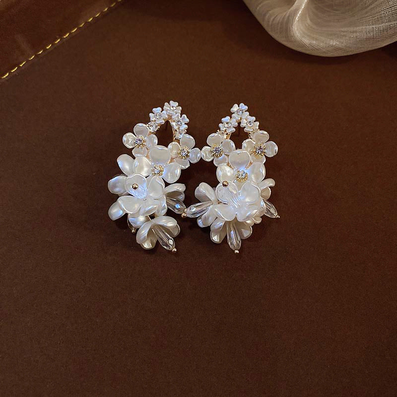 1 Pair Elegant Solid Color Plating Inlay Imitation Pearl Shell Zircon Drop Earrings