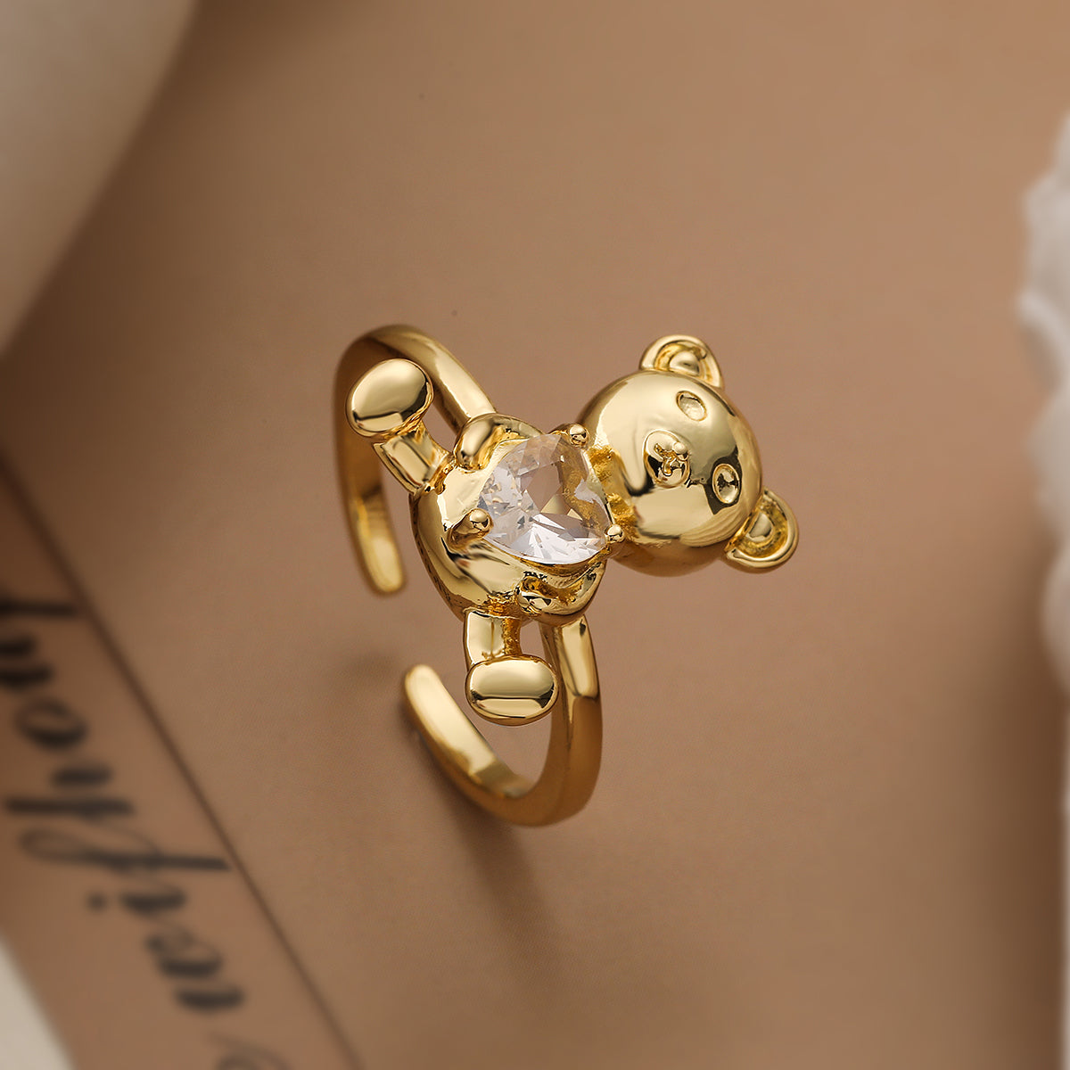 Simple Style Commute Animal Bear Copper Plating Inlay Zircon 18k Gold Plated Open Rings